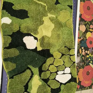 Green Moss Pattern Bath Mat, 1 Count Non-slip Absorbent Shower Mat, Boho Aesthetic Decorative Carpet for Home Bathroom Dormitory Hotel Salon, Bathroom Drying Doormat