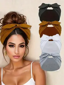 4-Pack Wide Rabbit Ear Elastic Ribbon Hair Accessories Set, Sports Yoga Headband, Soft And Comfortable Wide-Brimmed Headband, Women's Valentine's Day/Christmas Gift, Non-Slip Soft Elastic Headband, No Slip Headbands