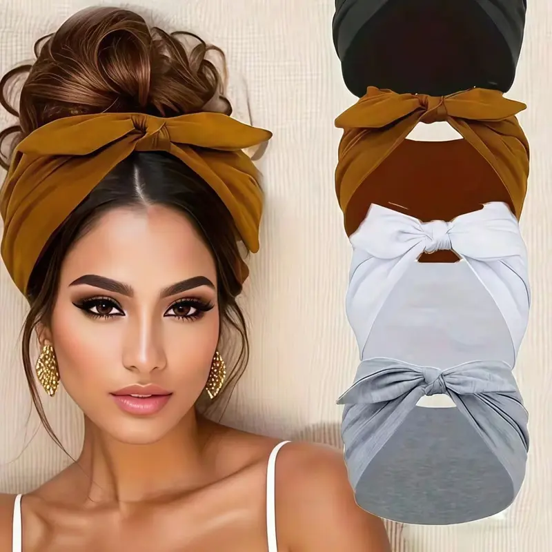 4-Pack Wide Rabbit Ear Elastic Ribbon Hair Accessories Set, Rabbit Ear Headbands, Sports Yoga Headband, Non-Slip Soft Elastic Headband, Women's Valentine's Day/Christmas Gift