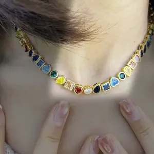 Delicate 925 Sterling Sliver Multiple Color Sapphire Necklace For Women,  14k Gold Color Necklace For Daily Wear, Mother's Day Gift