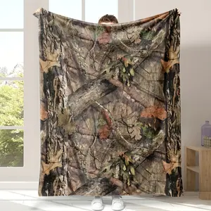 Ultra-Soft Flannel Camo Forest Throw Blanket - Realistic Hunting & Outdoor Design with Detailed Tree Bark, Leaves & Vines - Cozy Bed, Travel, AC, and Nap Blanket for All Seasons