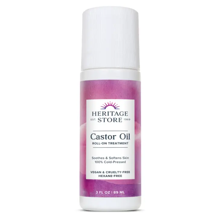 HERITAGE STORE Castor Oil Roll On Nourishing Treatment - Targeted Hydration for Skin Care, Hair Care, Quick and Easy Castor Oil Pack Wrap - Hexane Free, Vegan, Cruelty Free, 60-Day Guarantee, 3oz