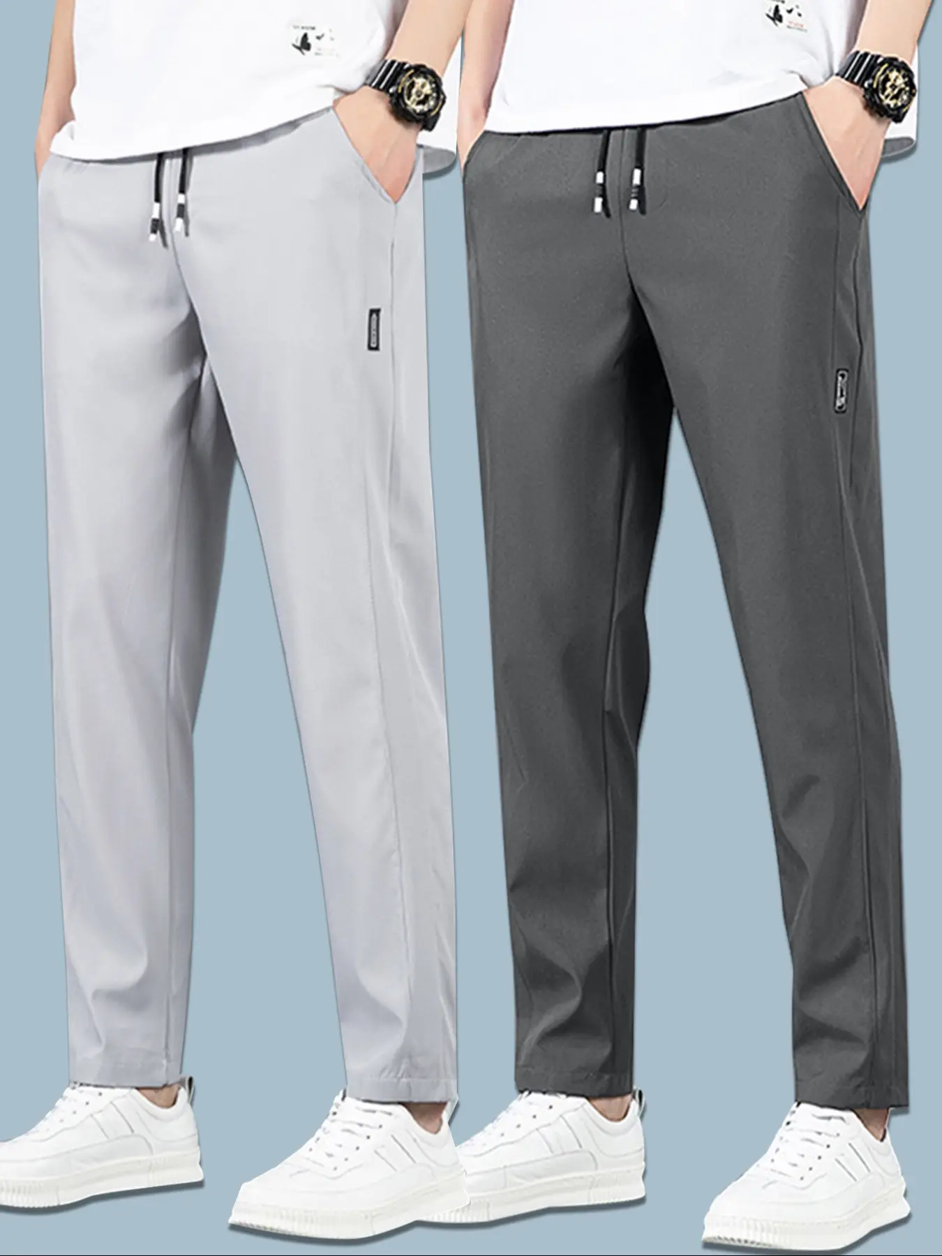 Men's Solid Color Ice Silk Fitness Sports Pants, Breathable Slim Fit Outdoor Running Trousers for Gym Workouts, Athletic Trousers, Gym Sportswear Bottoms
