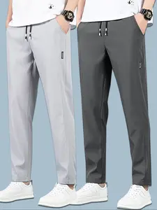 Men's Solid Color Ice Silk Fitness Sports Pants, Breathable Slim Fit Outdoor Running Trousers for Gym Workouts and Fashion, Men's Bottoms for Outdoor, Active Gym Pants, Outdoor Activities Trousers