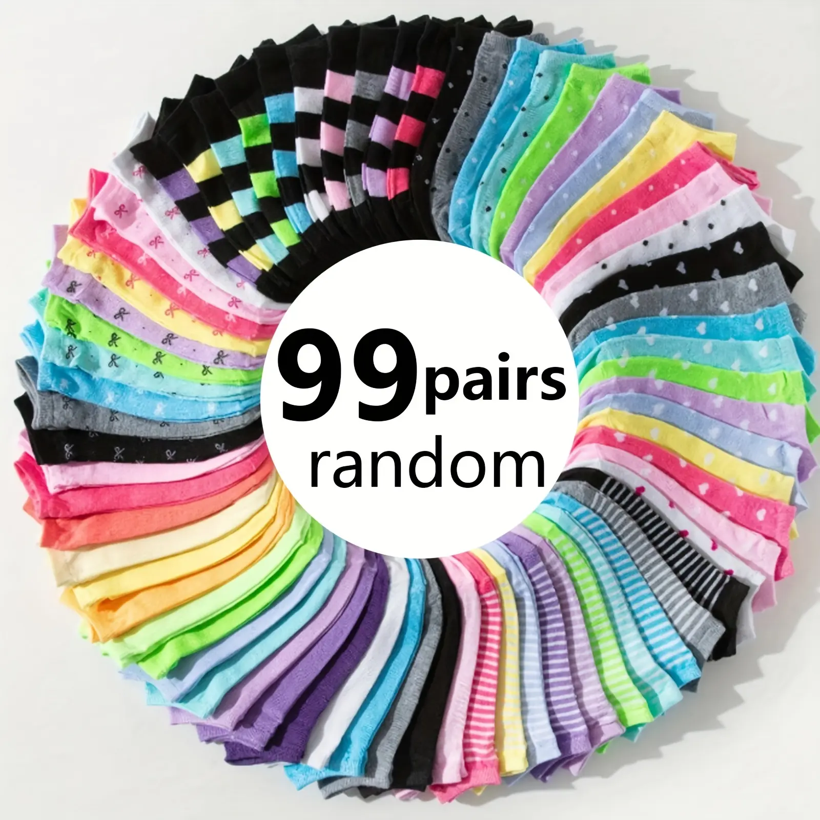 Women's 99-Pair Oversized Multicolor Athletic Socks, Casual Multi-functional Breathable Comfortable Soft Socks Combination Bag, Multicolor Athletic Sock