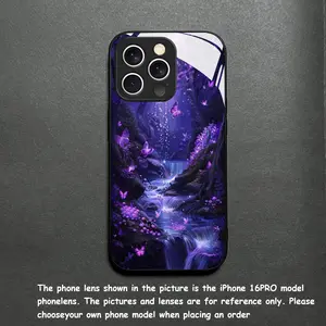 Phone Case: Purple Luminous Valley Butterfly New Phone Case Tempered Glass Compatible with iphone17 17Air 16 Pro 15 Promax 14 Plus 13 12 11