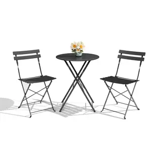 3-Piece Folding Bistro Set, Foldable Patio Furniture Set with Premium Frame, Outdoor Bistro Table and Chairs Set of 2 for Patio and Garden, Black cola  my