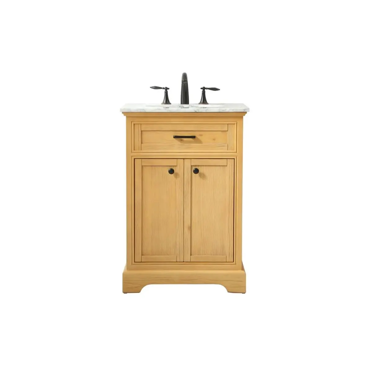 212 MAIN Transitional Free-Standing Single Bathroom Vanity - 24" Wide, 35"H x 21.5"W x 24"L Solid Wood 8-Drawer Cupboard Furniture, Undermount Sink, Pull, Widespread Faucet, Carrara White Marble Countertop, Home Improvement Storage Solution