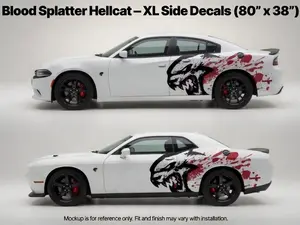 Blood Splatter Hellcat Savage Big Cat Head Rear Side Decal Kit for Dodge Challenger & Charger(Left & Right Pair) – XL Vinyl Car Stickers for SRT, Hellcat Models – Weatherproof, UV-Resistant, Fade-Resistant, Easy Apply Muscle Car Exterior Mod