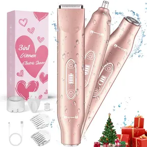 Bikini Trimmer for Women, Electric Shaver and Razor Rechargeable 3-in-1 Body and Facial Epilator, Dual Heads for Painless Trimming of Pubic Hair, Face, Underarms and Legs, Waterproof Wet & Dry Use Trimmer for Women，IPX7 Waterproof. Christmas Gift New