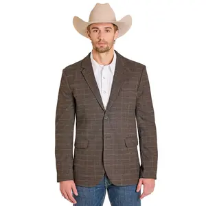 Rock & Roll Cowboy Men's Brown Plaid Western Sports Coat Blazer BM96C07383