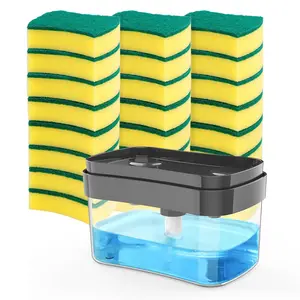 Dish Soap Dispenser with 24 Scrub Sponges for Kitchen Sink, 2 in-1 Premium Soap Dispenser with Sponge Holder, 24 Cleaning Sponges with Dishwashing Soap Pump Dispenser for Kitchen Countertop