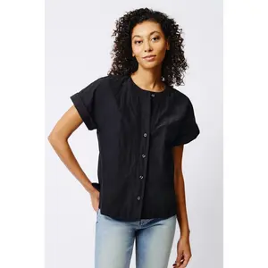 Natalie Short Sleeve Placket Shirt - Black