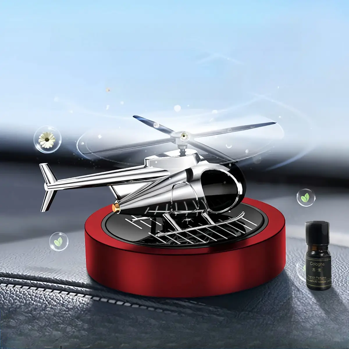 Helicopter Solar Rotating Aromatherapy Alloy Diffuser Car Air Freshener 10x7cm Aviation Aluminum Alloy Home Decor Gift for Father's Day auto scent