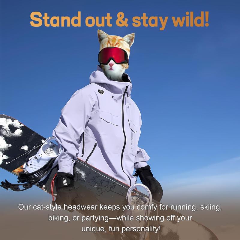 2 Pack 3D Cat Ski Mask with Ears Funny Animal Balaclava for Winter Sports Outdoor Activities Halloween Costumes Breathable Face Cover for Men Women