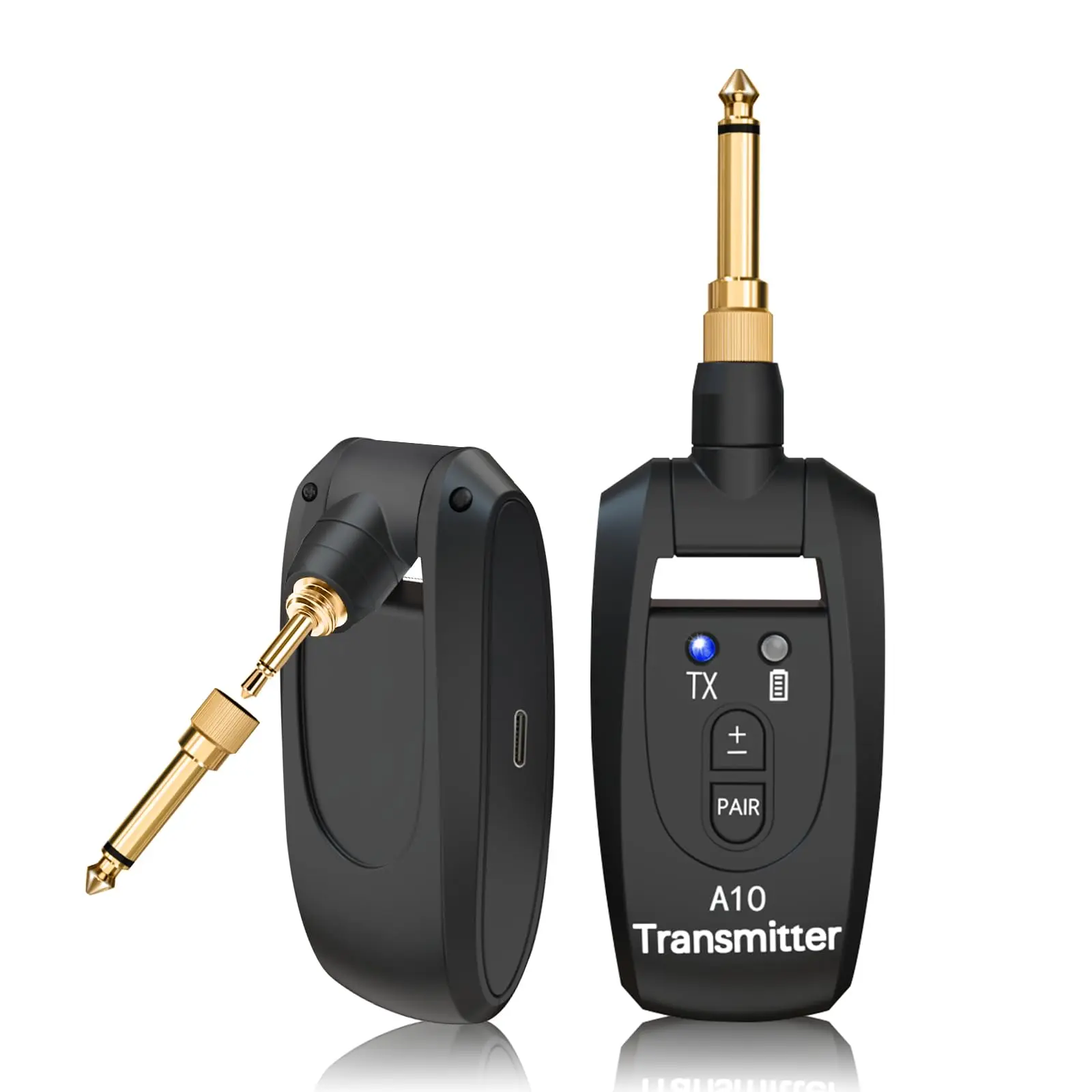 Wireless Guitar System 2.4GHz 2 Modes, Thumb-Size, 250° Rotatable, Wireless Guitar Transmitter Receiver Plug & Play for Guitar, Violin, Keyboard (Black)