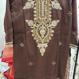Chocolate Brown Suit with Pant and Dupatta - Elegant Embroidered Design for Special Occasions