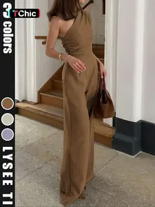 Women's Solid Color Jumpsuit, Casual Minimalist Jumpsuit, Casual Sleeveless Jumpsuit for Daily Wear, Ladies Clothes for Summer