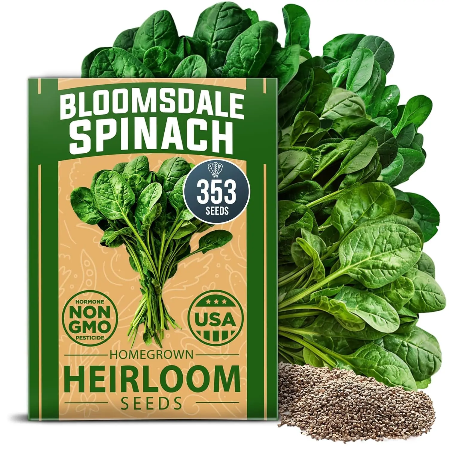 Bloomsdale Spinach Seeds Pack – Heirloom Seeds, High Germination Spinach for Indoor, Outdoor, Hydroponic Planting & Home Gardens (Spinacia oleracea)