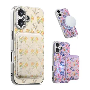 2-In-1 Floral & Leaf Magnetic Wallet Case and Phone Cover Protective Accessories, Magsafe Protection for iPhone 17/16/15/14/13, Trendy Fashion Style