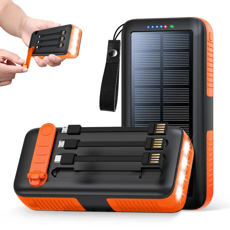 Solar Charger Power Bank 63200mAh Portable Dual Outputs Dual Inputs 4 LEDs Flashlight Hand Crank Solar Charging Fast Charging Battery Pack for Outdoor Camping Emergency Gear