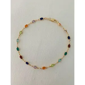 Gold Filled Oval Gemstone Anklet | Dainty Gemstone Ankle Bracelet