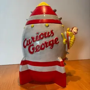 1998 Vandor Curious George Rocket Ship Cookie Jar with box