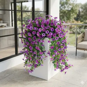 6pcs UV-Resistant Artificial Violet Hanging Flowers, Indoor Outdoor Decorative, Ideal for Outdoor Patios and Porches, Low Maintenance, Lush Leaves, Outdoor Fake Flowers