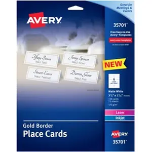 Avery  Laser, Inkjet Printable Place Card, Gold & White - Pack of 150