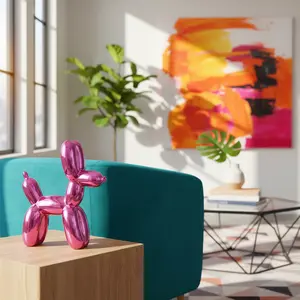 11"H Ceramic Balloon Dog Metallic Pink Home Decor Ornament Whimsical Elegance Sculpture