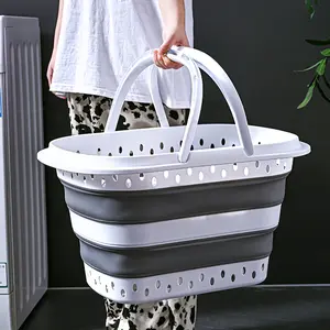 16Gallon Medium Collapsible Plastic Laundry Basket with Handles, Foldable Laundry Basket Hamper, Pop Up Storage Container Organizer for Washing Storage
