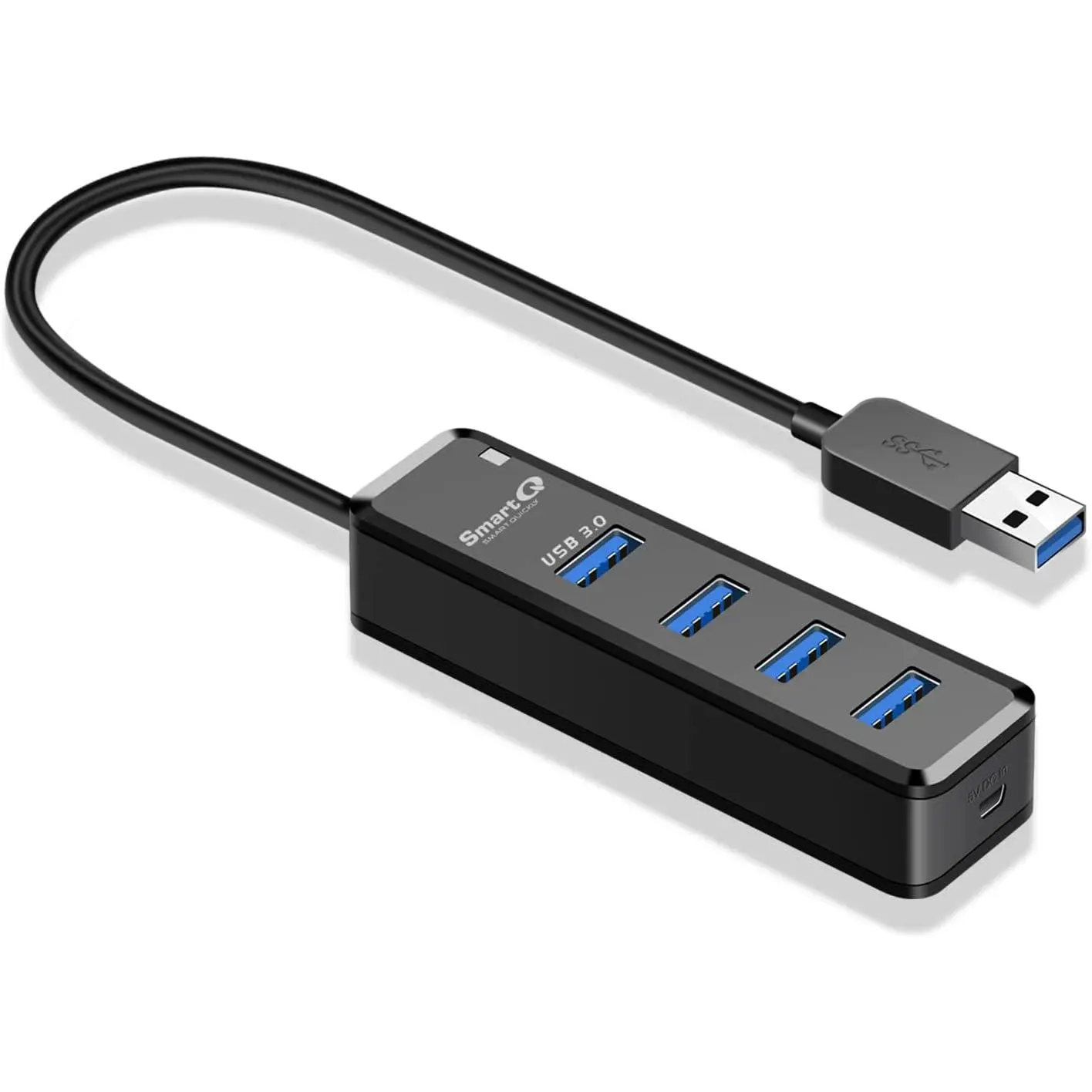H302 4-Port USB 3.0 Hub with 1Ft Long Cable, Multi USB Port Expander with Micro-B Charging Port, Fast Data Transfer USB Splitter for Laptop, Compatible with Windows PC, Mac, Printer, Mobile HDD