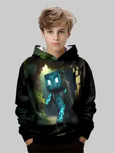 Boys' Hooded Sweatshirt with 3D Cartoon Print, Cute Spring & Fall Casual Wear, Perfect for Daily and Outdoor Activities, Graphic Print Hoodie