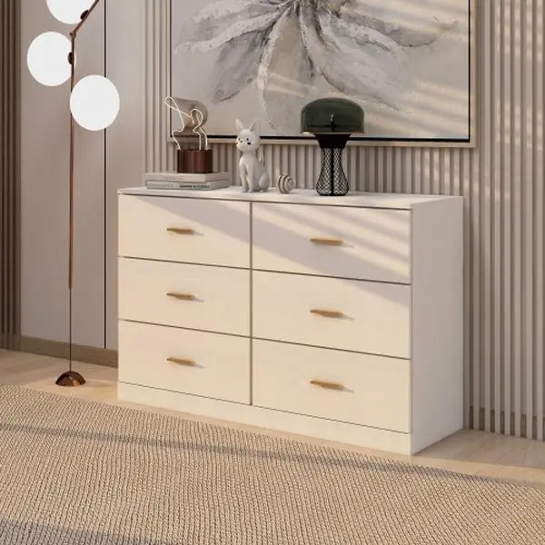Modern White 6-Drawer Dresser for Bedroom - Ample Storage Wide Chest of Drawers, Sturdy & Safe Modern White 6-Drawer Dresser for Bedroom - Ample Storage Wide Chest of Drawers, Sturdy & Safe