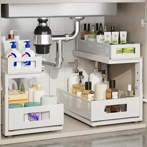 2 Pack Sink Organizer With Next-Gen Ball-Bearing Slides,2-Tier Pull Out Cabinet,Drawer Shelf for,,Laundry,Cabinet,Pantry(Patent Pending)