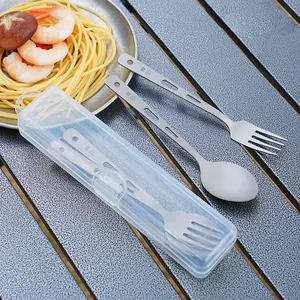 Outdoor titanium spoon chopsticks Western fork soup spoon camping portable lightweight travel titanium tableware