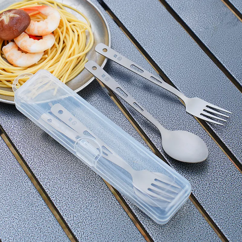 4-Piece Titanium Cutlery Set for Camping, Lightweight & Portable Multi-piece Kit with Spoon, Fork, Soup Spoon & Chopsticks, Rustproof & Easy to Clean