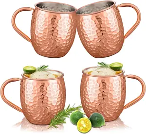 Moscow Mule Mugs Copper Cups Set of 4 Copper Mugs with 304 Stainless Steel Lining,Perfect For Wine, Beer, Cold Drink, Bar, Party, Gifts