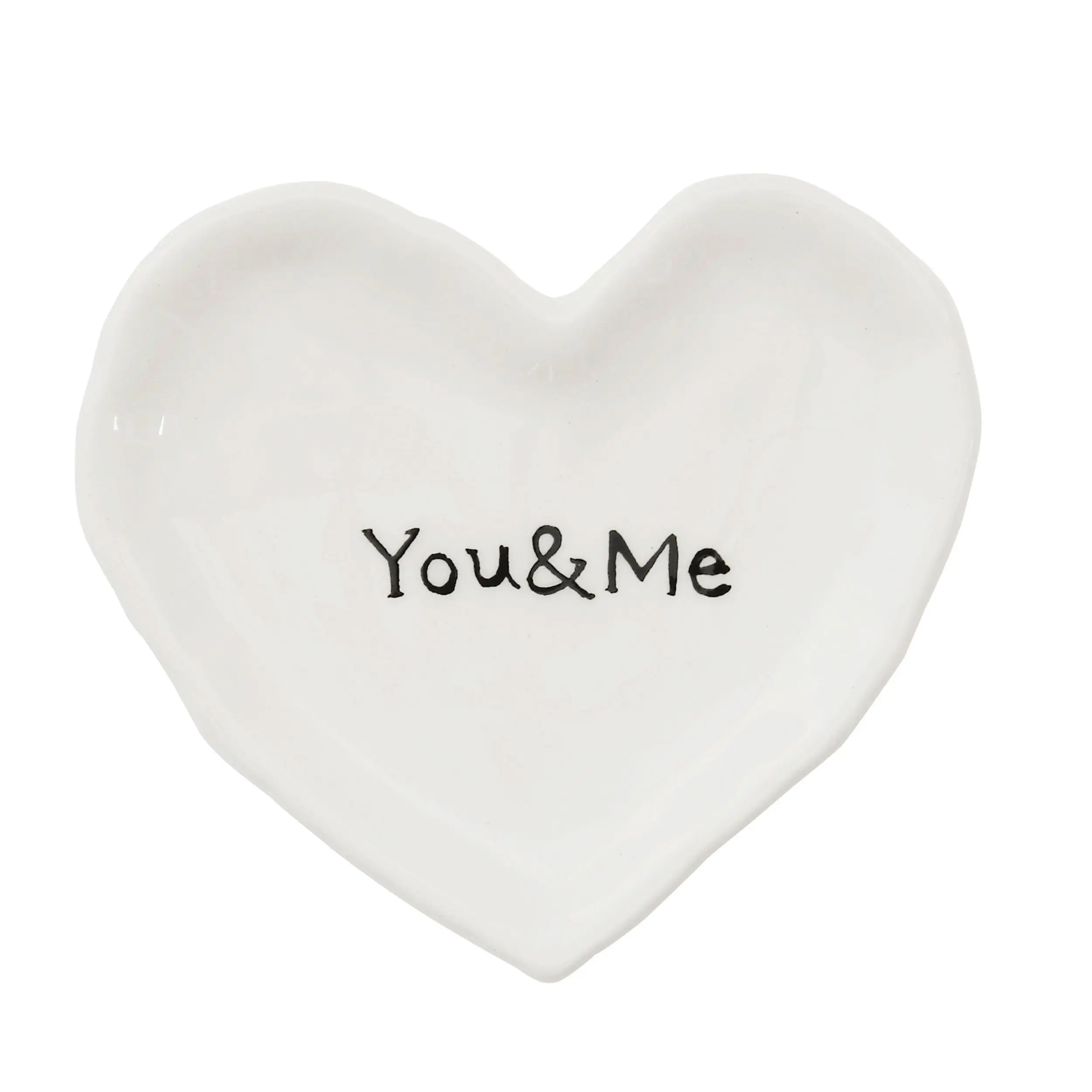 Heart-Shaped Ceramic Plates - Small Compact Space Dish with Personalized Message Print, Kitchen Tableware Gift Idea for Small Item Storage, One-Piece, Solid