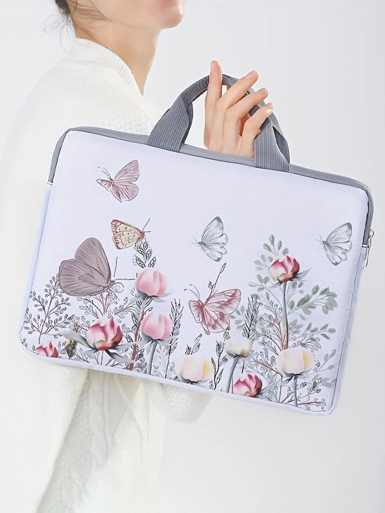 Floral & Butterfly Pattern Laptop Bag, Soft Laptop Case, Zippered Laptop Storage Bag, Laptop Cover, Computer Covers, Laptop Sleeve, Computer Sleeve, Computer Accessories, Suitable for Laptop, Tablet, iPad