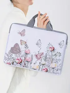 Floral & Butterfly Pattern Laptop Bag, Soft Laptop Case, Zippered Laptop Storage Bag, Laptop Cover, Laptop Sleeve, Suitable for Laptop, Tablet, iPad