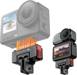 AMAZEAR 360° Rotation Magnetic Quick-Release Mount for DJI OSMO Action 6 / Nano/Xtra Accessories, Aluminum Alloy Metal Action6 Pro Adapter Holder for Sturdy and Durable, Black-Red