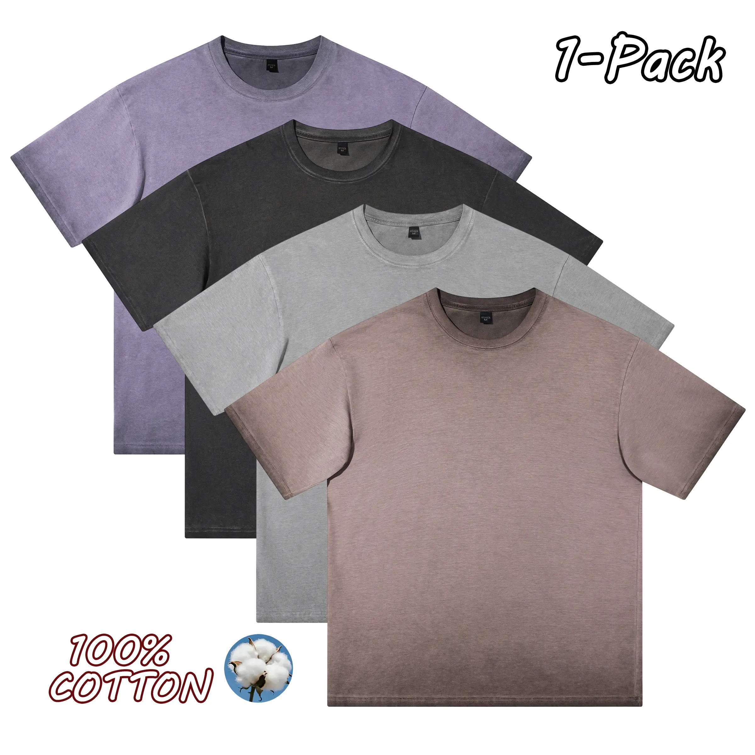 New summer men’s casual fashion T-shirt, 100% pure cotton, unisex design; solid color, minimalist vintage distressed style, crew neck short sleeves—ideal for outdoor sports, everyday wear, and street outings.