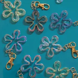 Bikini Bottom Flower Cloud Keychain | Multi Color Iridescent with Gold Accessories