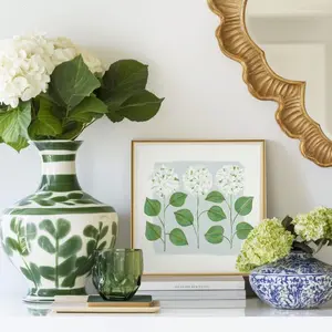 Blue & Green Hydrangea Botanical Print, Grandmillennial Wall Decor, Modern Southern Poster, Vintage Inspired Flower Art