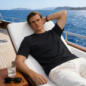 LazyRoad Old Money Style Silk-Wool Blend T-Shirt, Light Luxury Solid-Color Basic Short-Sleeve (DARK GRAY)-16268