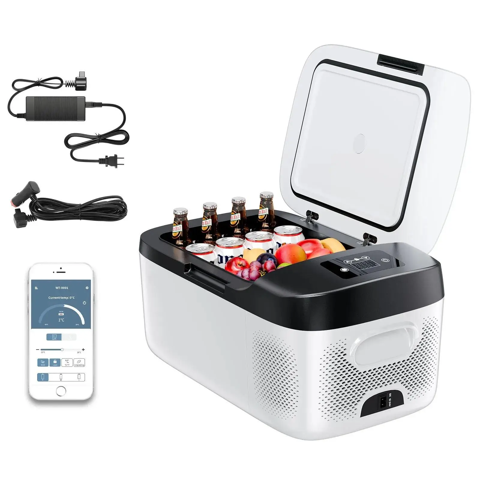 16 QT/15L Portable Car Refrigerator, 60W High-Power Compressor Electric Cooler, DC 12/24V & AC 100-240V Dual Power Freezer with APP & Touch Control, -4°F to 68°F Full Temperature Range Fridge, Low Noise 45° Tilting Usable Cooler for RV Camping
