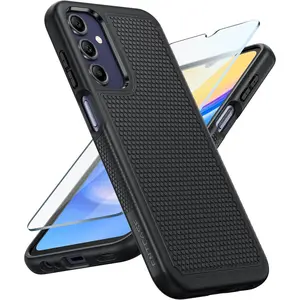 for Samsung A15-5G Case: Dual Layer Protective Heavy Duty Cell Phone Cover Shockproof Rugged with Non Slip Textured Back - Military Protection Bumper Tough - 2024, 6.5inch Black Durable Cellphone Shell Smartphone Screen Protector