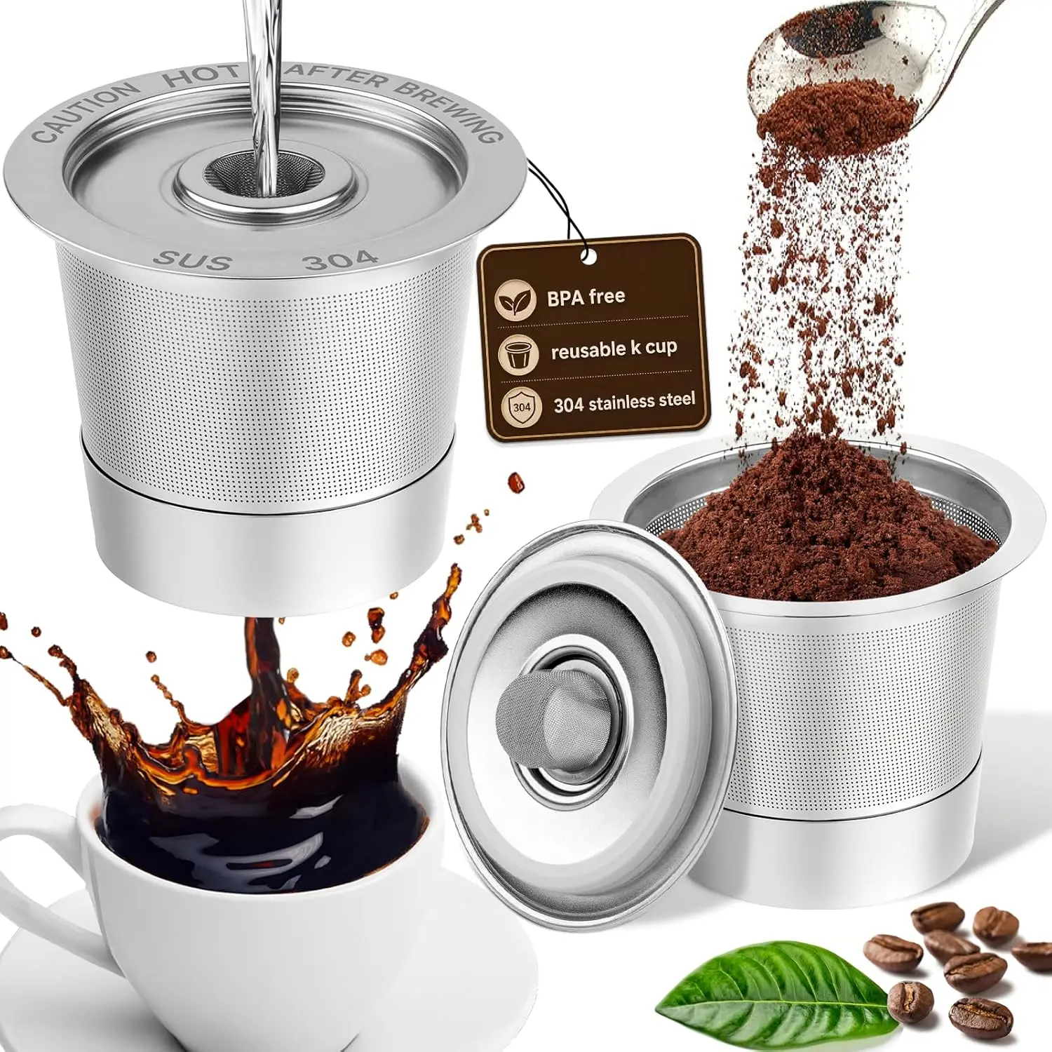 2 Pack Reusable K Cups for Keurig 1.0 Coffee Makers, 304 Stainless Steel Refillable Coffee Pods, BPA-Free Coffee Filters, Easy to Clean & Durable