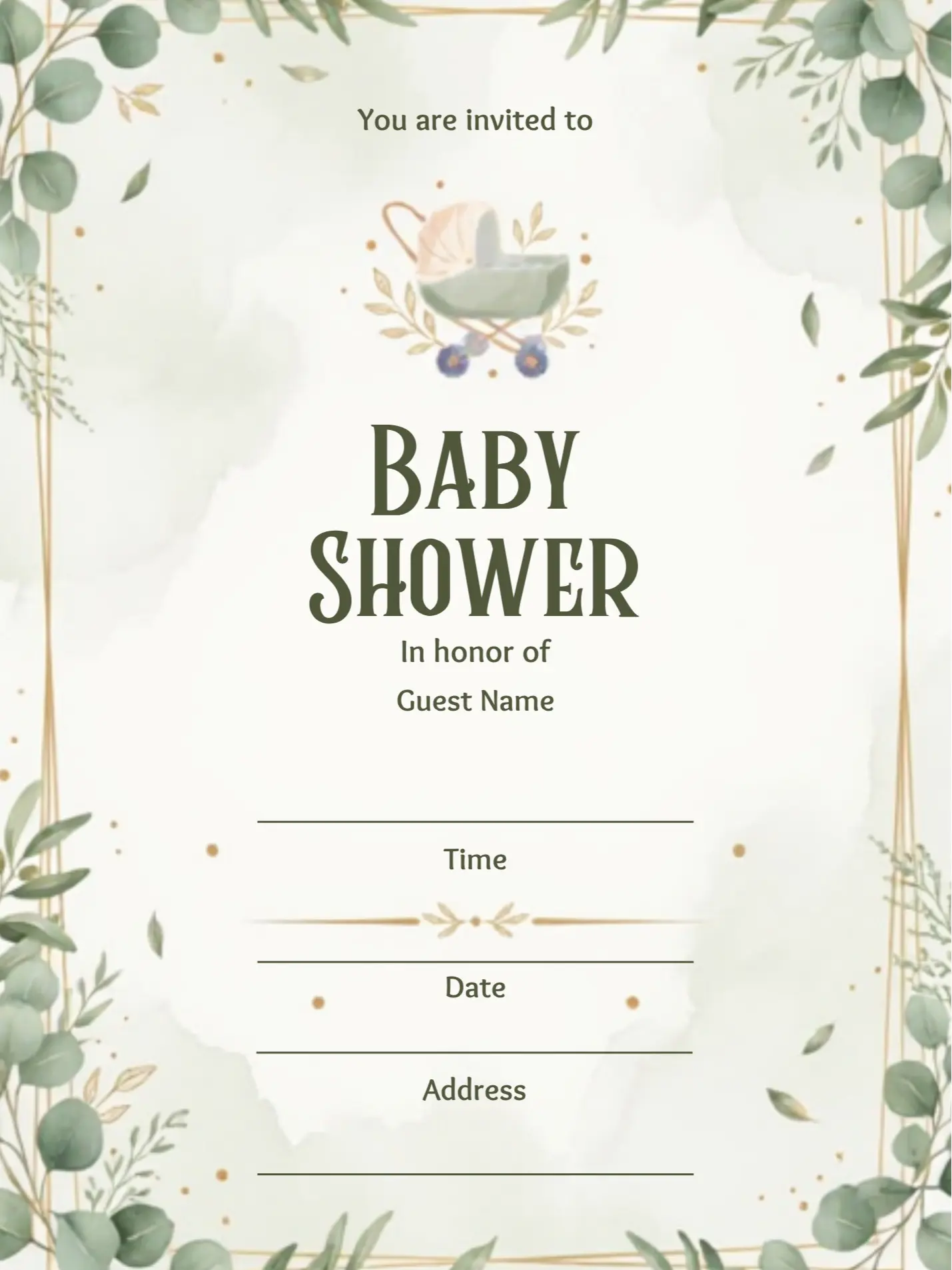 Baby in Bloom Floral Green & White Baby Shower Invitations